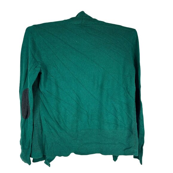Stylus Womens XL Green Open Front Cardigan Sweater Black Elbow Patches Knit - Picture 2 of 12